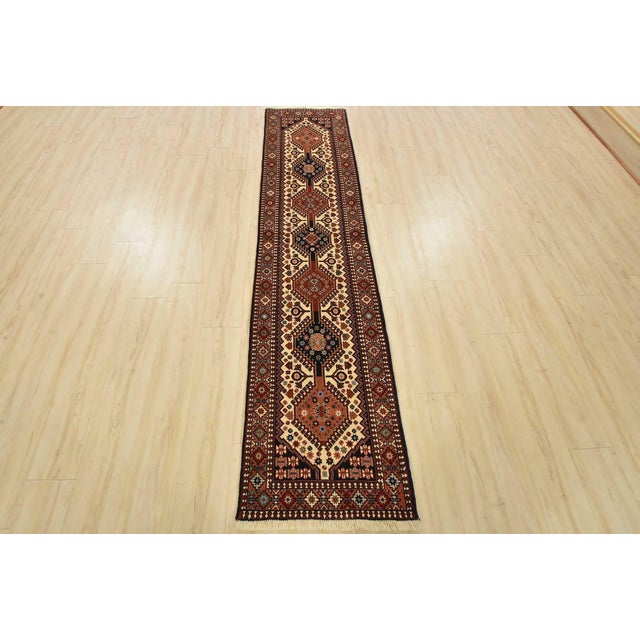 Cabin Yalameh Runner 2’1” X 9’3” Ivory Wool Vintage Tribal Hand-Knotted Rug For Sale - Image 3 of 13