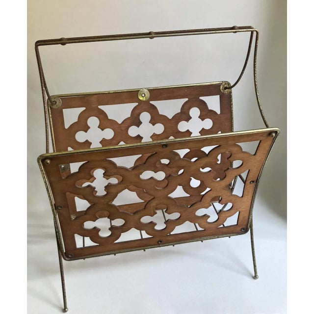 Mid Century Modern Quatrefoil Wood & Metal Magazine Rack For Sale - Image 12 of 13