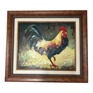 Beautifully Framed Vintage Painting on Canvas of a Rooster Signed by Artist: P. Antonio