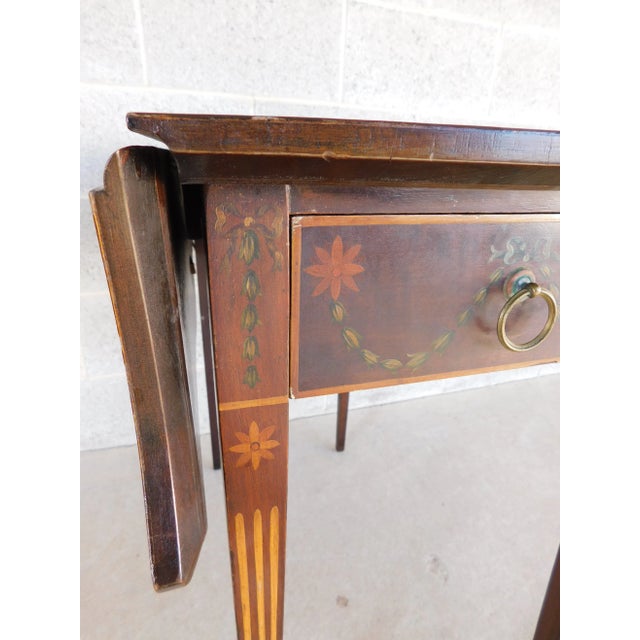 Antique Mahogany Hepplewhite Style Paint Decorated Pembroke Table For Sale - Image 10 of 13