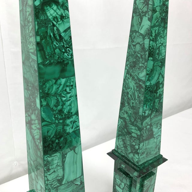 Natural Malachite Obelisk Pair For Sale - Image 9 of 11