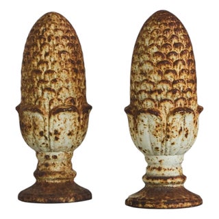 Antique Patinated Cast Iron Pinecone Finials, 1890s, Set of 2 For Sale