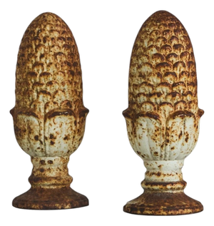 Antique Patinated Cast Iron Pinecone Finials, 1890s, Set of 2