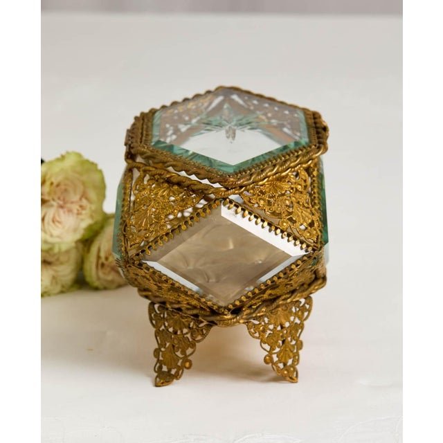 Early 20th Century Ornate Antique Paneled Glass Jewelry Box For Sale - Image 5 of 7