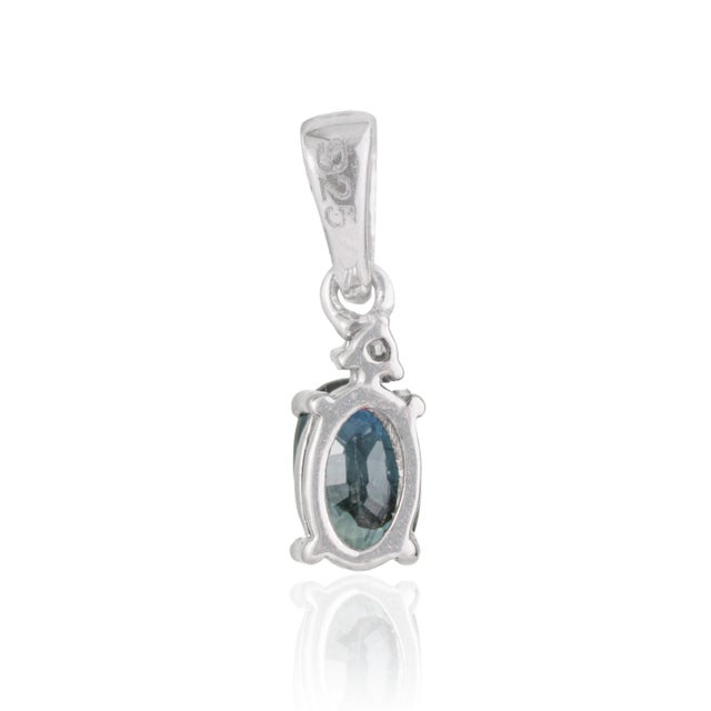 Metal Elegant Oval Blue Sapphire & Diamond Solitaire Pendant in 925 Silver | Fine Jewelry For Sale - Image 7 of 12