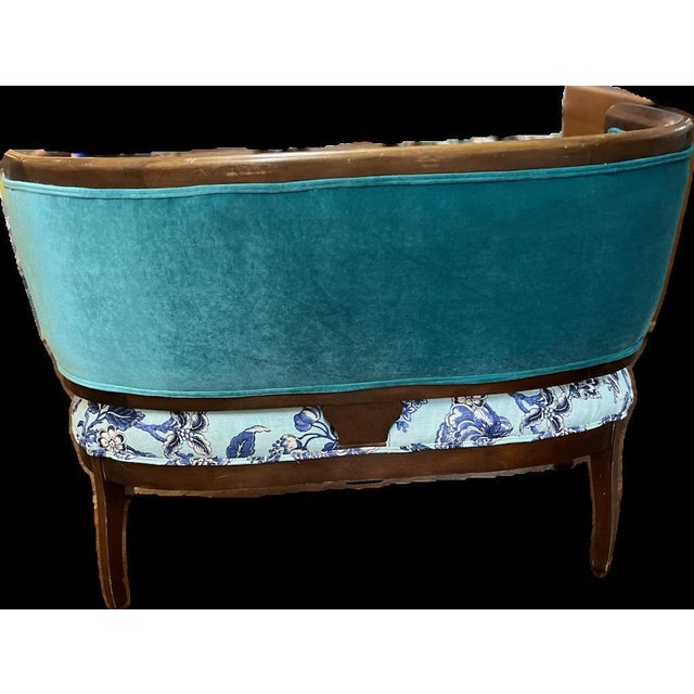 Victorian Antique Teal Settee For Sale - Image 3 of 5