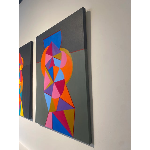 Abstract Contemporary Abstract Geometric Acrylic Painting on Canvas by Stan Edwards For Sale - Image 3 of 4