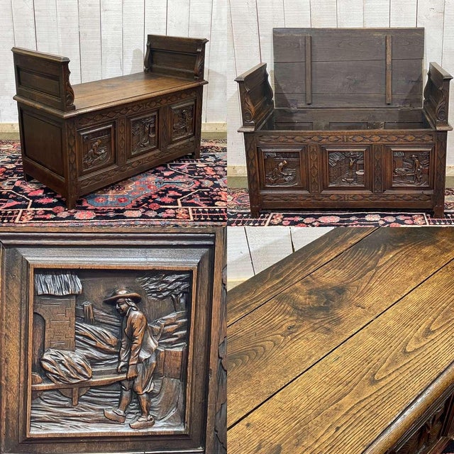 Early 20th Century Breton Storage Bench in Oak and Chestnut For Sale - Image 5 of 16