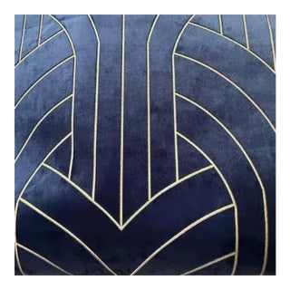 Phillip Jeffries Navy Blue & Gold Velvet Cocoon Wallpaper, Lasercut Velvet For Sale