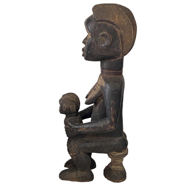 1980s Vintage Baule Maternity Figure Sculpture Cote d'Ivoire Africa 18.5" H For Sale - Image 5 of 8