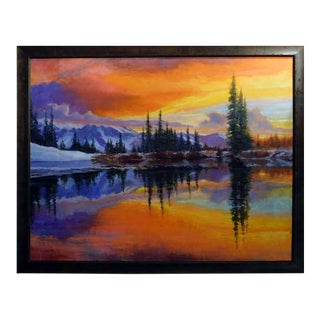 "Fire Sky" Contemporary Sunset Landscape Oil Painting by Eric Wallis, Framed For Sale