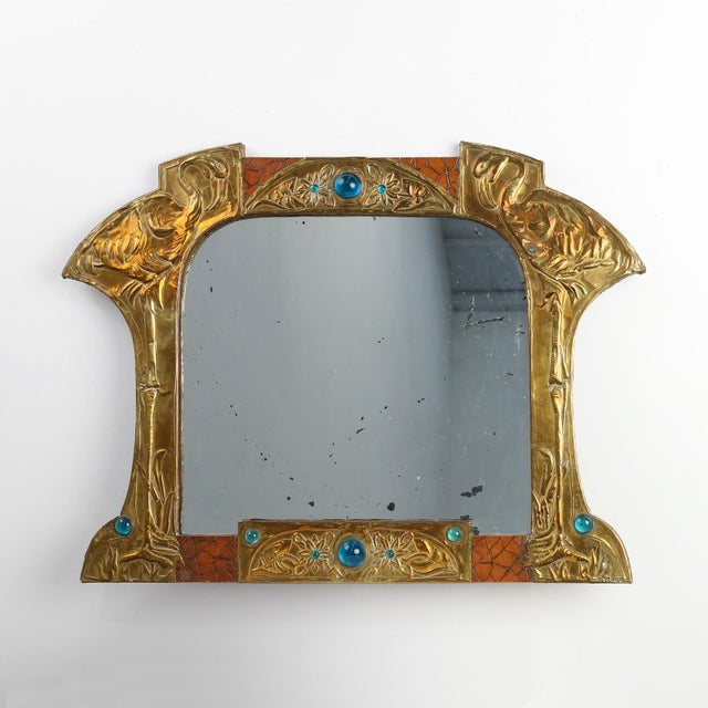 Art Nouveau Mirror in Brass and Glass from A.H. Villaket, France, 1910s For Sale - Image 14 of 14