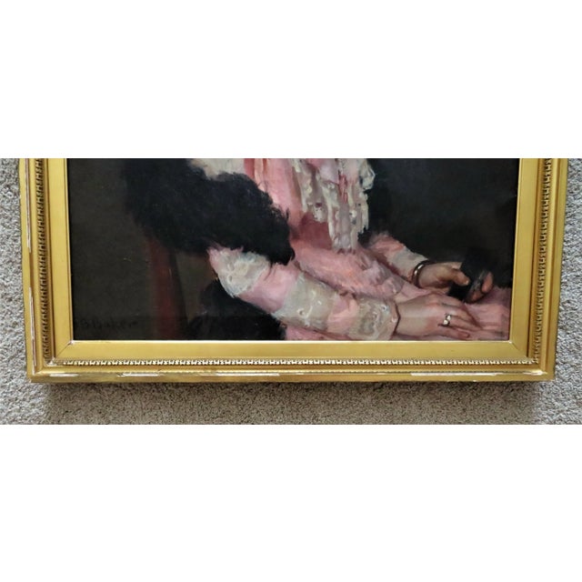Wood Early 20th C. Portrait Oil Painting of a Woman Lady Antique Victorian Signed Samuel Burtis Baker For Sale - Image 7 of 10