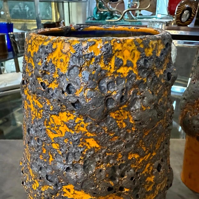 Ceramic Two 1980s Modernist Orange and Black Fat Lava Ceramic German Vases For Sale - Image 7 of 11