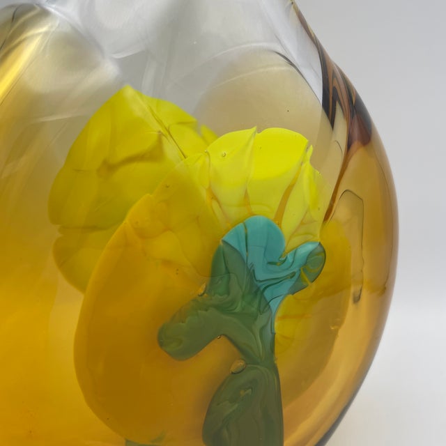 Vintage Art Glass Vase in Yellow and Turquoise by Jiri Suhajek for Moser Karlsbad, 1970 For Sale - Image 9 of 16