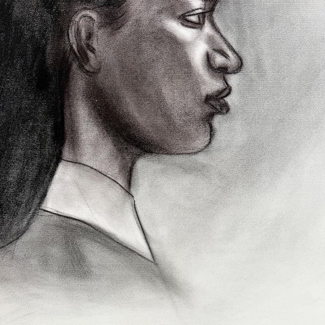 Paper Donna Foreman Hopper Double-Sided Charcoal Portrait of a Woman in Profile For Sale - Image 7 of 9