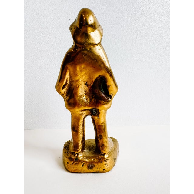 Vintage Solid Brass Nautical Fisherman Statue or Bookend For Sale - Image 4 of 8