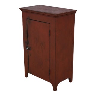 Painted Red Finish Americana Style Small Door Cabinet For Sale