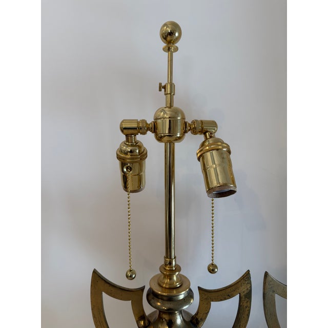 Pair of Vintage English Brass Trophy Form Winged Urn Lamps For Sale - Image 15 of 16