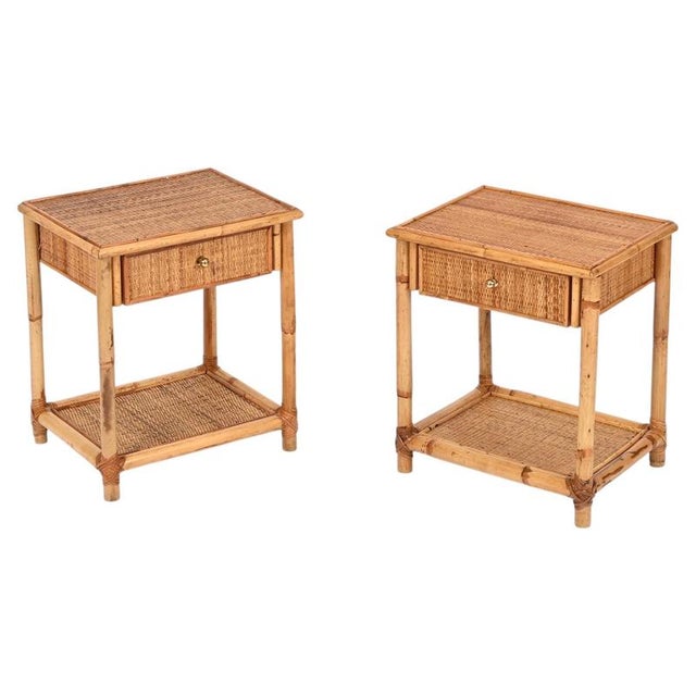 French Riviera Nightstands in Bamboo, Rattan and Brass, Italy, 1970s, Set of 2 For Sale - Image 14 of 14