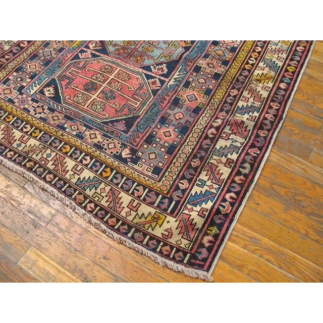 1930s Blue Geometric Tribal Antique Caucasian Shirvan Carpet 4' X 4'6'' Knotted Wool Rug For Sale In New York - Image 6 of 11