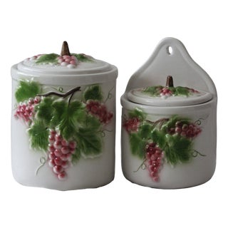 Ceramic Salt Box and Food Container, 1980s, Set of 2 For Sale