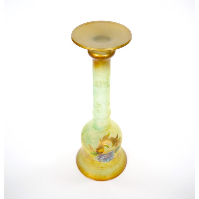 Pair of Mid-Century Modern Italian Venetian Art Glass Gilt & Painted Candlestick For Sale - Image 12 of 13