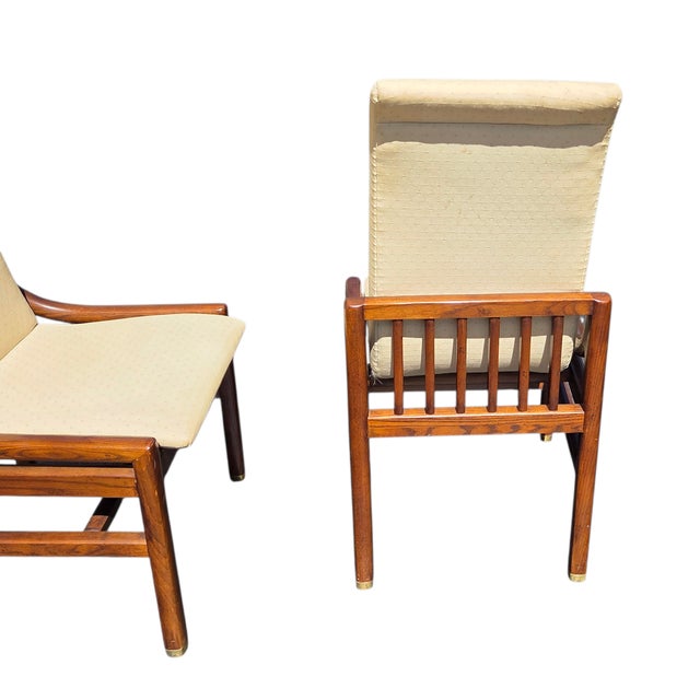 1980s 2 Henredon Scene One Campaign Dining Room Side Chairs MCM Oak Brass For Sale - Image 11 of 14