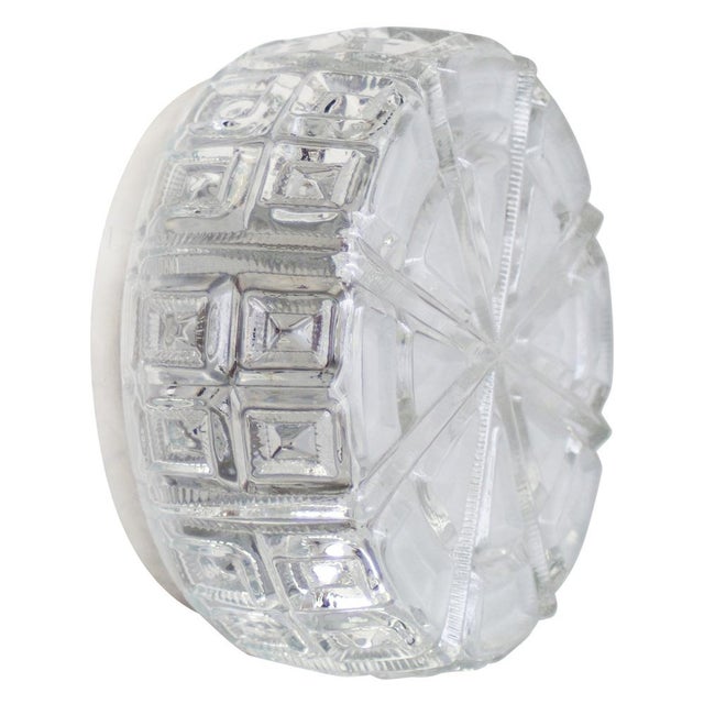 White Vintage Round Clear Glass Flush Mount For Sale - Image 8 of 8