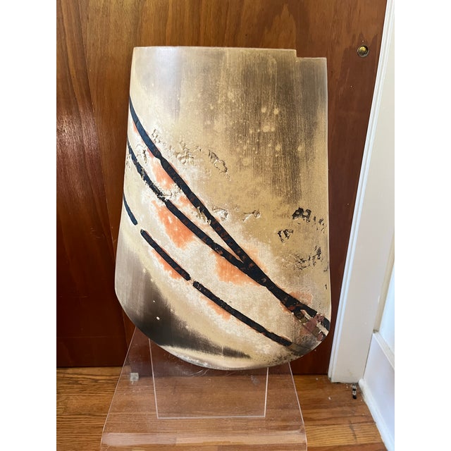 1980s Monumental Hand-Built Raku-Inspired Ceramic Sculpture Art Vase For Sale - Image 4 of 6