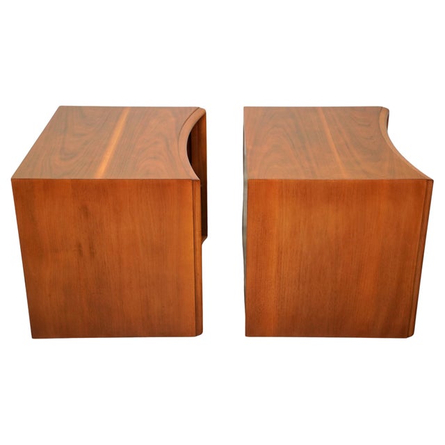 Pair of Paul Frankl for Johnson Furniture Walnut and Brass Nightstands End Tables For Sale - Image 14 of 14