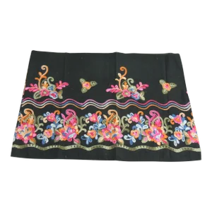 Vintage Pink & Black Embroidered Textile Skirt Sash From Peru
