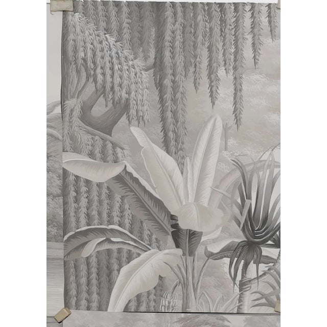 Not Yet Made - Made To Order Hand-Painted Monochrome Tropical Jungle Chinoiserie Mural For Sale - Image 5 of 5