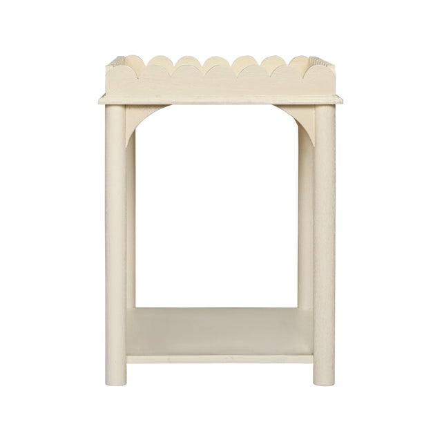Transitional Scalloped Creme Rectangular Side Table For Sale - Image 3 of 7