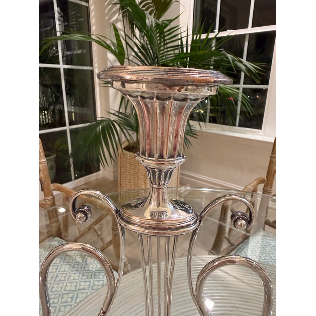Pair of English Neoclassical Lyre-Form Silver Three Light Candelabra For Sale - Image 4 of 7