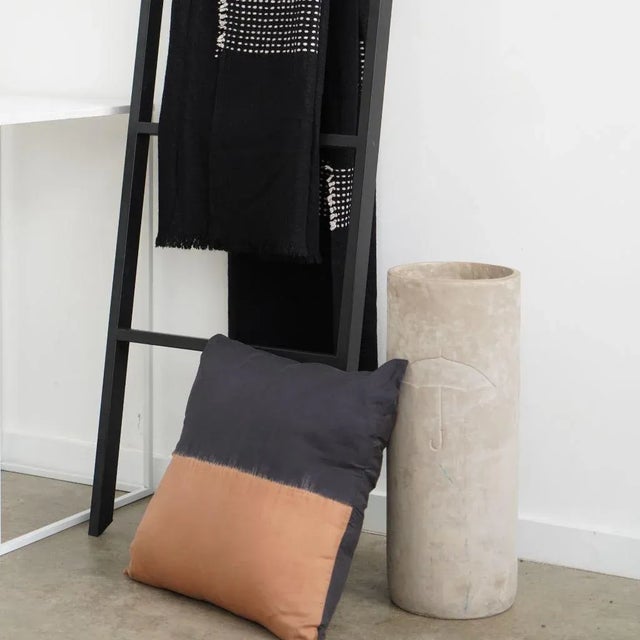 Black Studio Variously Hand-Dyed Color Block Geometric Black & Gold Kala Silk Pillow For Sale - Image 8 of 12