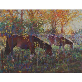 Grazers by Jeff Slemons | Soft Pastel On Sanded Paper Horses grazing in a colorful landscape. For Sale