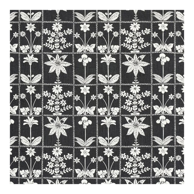 Sample - Schumacher Georgia Wildflowers Fabric in Black For Sale
