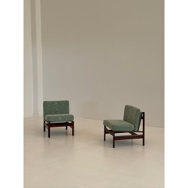 Brutalist Chairs with Wooden Frame and Fabric Padding, 1970s, Set of 2 For Sale - Image 3 of 8