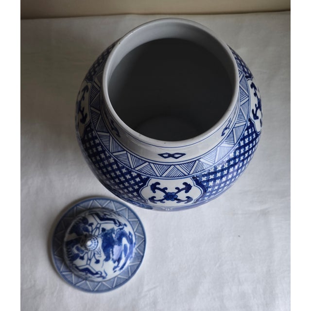 Late 19th Century Pair of Early 20th Century Antique Asian Blue & White Temple Jars Phoenix Dragon For Sale - Image 5 of 12