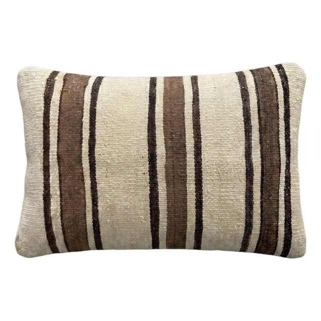 Turkish Wool Lumbar Kilim Pillow Cover 16'' X 24'' For Sale