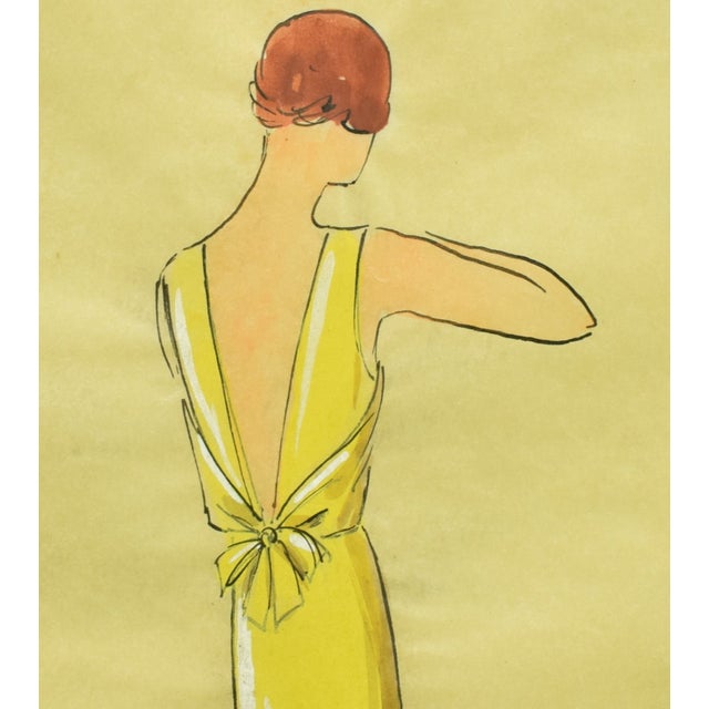 Traditional Lanvin of Paris C1920s Fashion Model Original Watercolour For Sale - Image 3 of 5