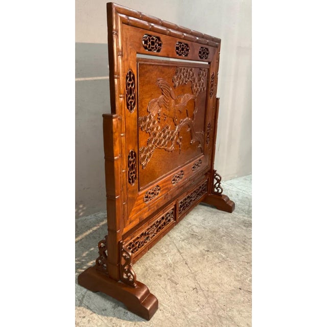 Antique Chinese Carved Huanghuali Wood Table Screen - Eagle and Pine Motif For Sale - Image 4 of 7