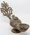 An Antique Roman Byzantine style bronze oil lamp with elaborate open work handle with pierced palm frond and swan neck...