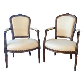 Louis XVI Carved Mahogany Fauteuil Arm Chairs -a Pair For Sale