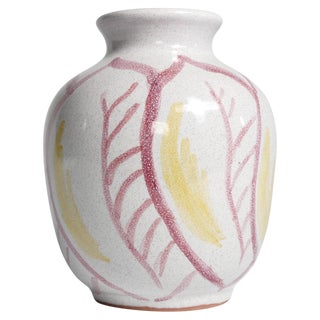 Scandinavian Modern Ceramic Vase with Red & Yellow Leaves from Alingsås Keramik, 1947 For Sale
