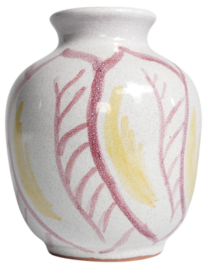 Scandinavian Modern Ceramic Vase with Red & Yellow Leaves from Alingsås Keramik, 1947