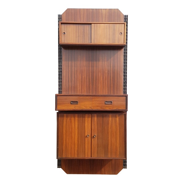 Mid-Century Modern Italian Wall Unit in Wood Brass and Painted Metal, 1960s For Sale