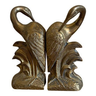 Italian Brass Swan Bookends, a Pair For Sale