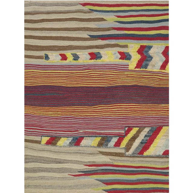 Handwoven Persian Kilim Area Rug - 4′1" × 5'6″ For Sale